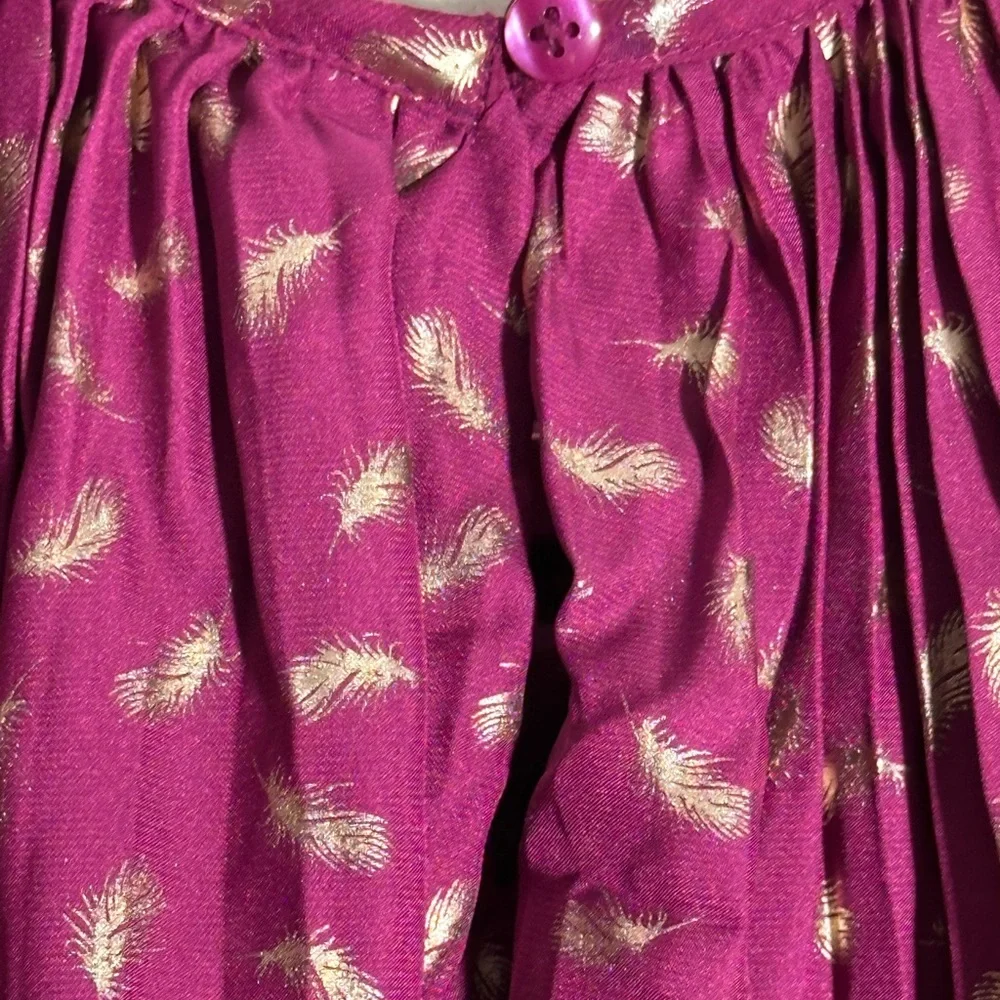Cherokee Magenta Gold Foil‎ Feather Pleated Dress Special Occasion Party NWOT